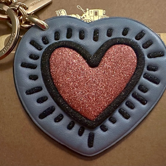 Coach X Keith Haring Glitter Heart Keychain Fob Bag Charm - Picture 3 of 6